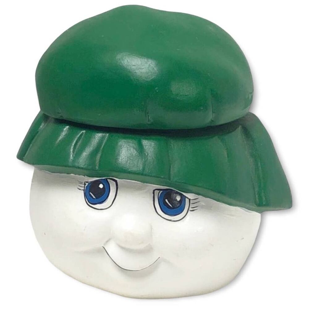 Hand Painted Muffin Top Kitschy Green White Candy Jar Canister and Lid Character